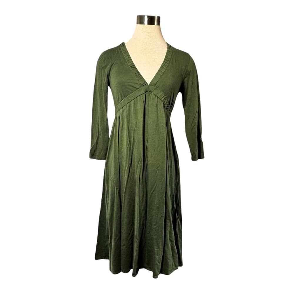 J.Crew Medium Pine Green V-Neck Elastic Waist Dress